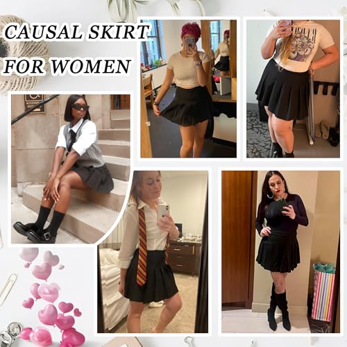 Image of Girstunm Women's Pleated Skirt Mini Skater Basic Skirts High Waist School Girls Uniform Short Cheerleader Skirt
