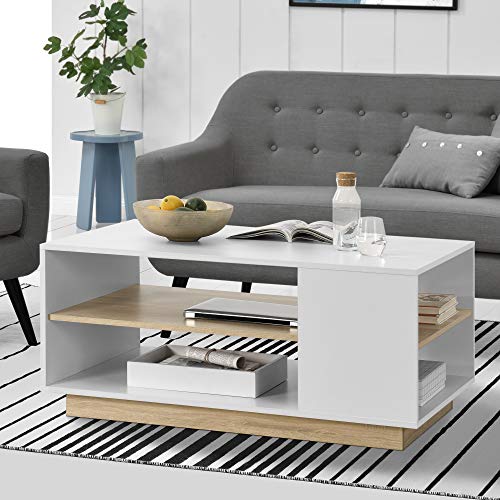 Table Basse Rectangulaire pour Salon Meuble Stylé avec Étagère de Stockage en Panneau de Particules Mélaminé 46 x 100 x 60 cm Blanc Chêne