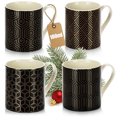 com-four® 4x tasses en céramique 180 ml style art déco, petits mugs vintage pour espresso, americano, thé et vin chaud, adaptés aux boissons chaudes