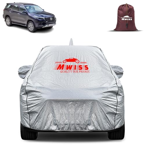 Image of Waterproof Car Body Cover for Toyota Fortuner | Mirror & Antenna Pocket Anti-Scratch with Soft Cotton Inner Lining Triple Stitched Protection| Heat Resistant | Rain Protection (Silver)
