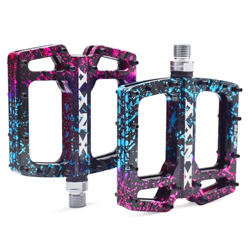 XNYV Mountain Bike Pedal-3 Bearing Bike pedal-9/16 inch CNC machined Flat Pedal with Detachable Anti Slip Studs and Personalized Color Coating