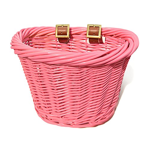 Colorbasket Junior Front Handlebar All Wicker Bike Basket, Water Resistant, Hand Woven, Adjustable Leather Straps, Pink