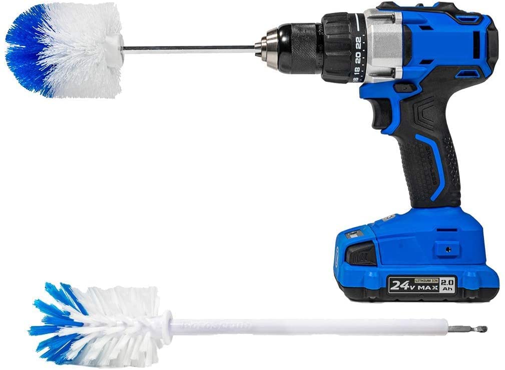 RotoScrub Combo Kit Bottle Brush + Long Reach Drill Brush Attachment, All Purpose for Bottle, Corners, Edges, Toilets, Car Tires, Hard to Reach Areas, Heavy Duty Bristles