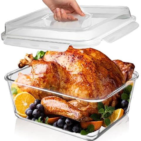 6500 ML / 220 oz / 28 Cup LARGE Glass Food Storage Container with Airtight Locking Lid. Ideal Storing food, Vegetables, Fruits. Baking Casserole, Lasagna, Roasting Turkey, Chicken BPA Free Oven Safe Cover