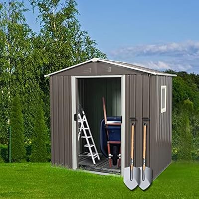 6ft x 5ft Outdoor Metal Storage Shed with Window, Sturdy Aluminum Frame, Gray, Sliding Doors, and Complete Assembly Kit