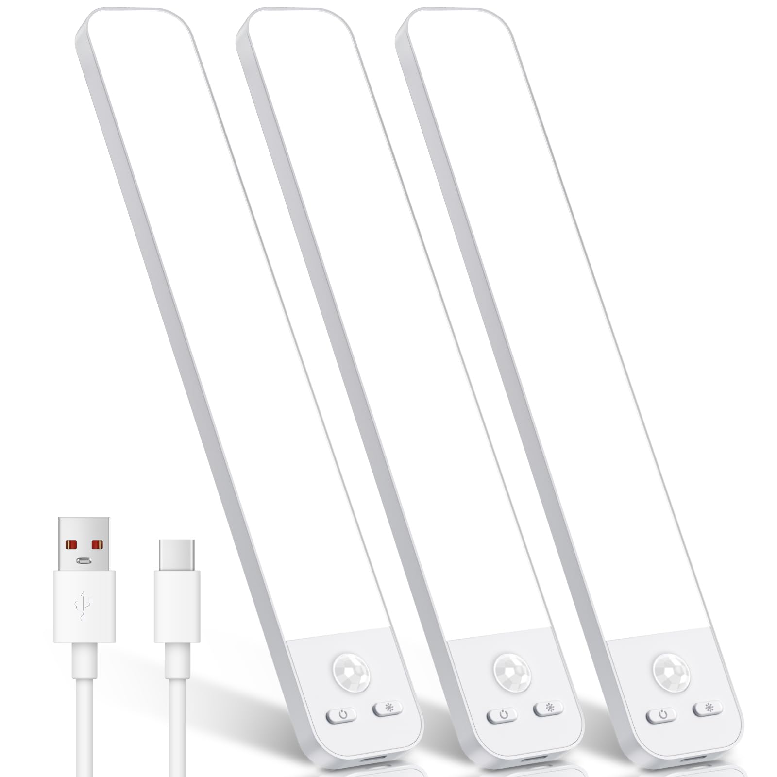 Ylatoial Cool White Under Cabinet Kitchen Lights Motion Sensor, 6500K 126Led [3 Pack] Dimmable Cabinet Light 25Cm 2000Mah Motion Sensor Light Indoor Type-C Rechargeable Battery Powered For Stairs Wardrobe Closet