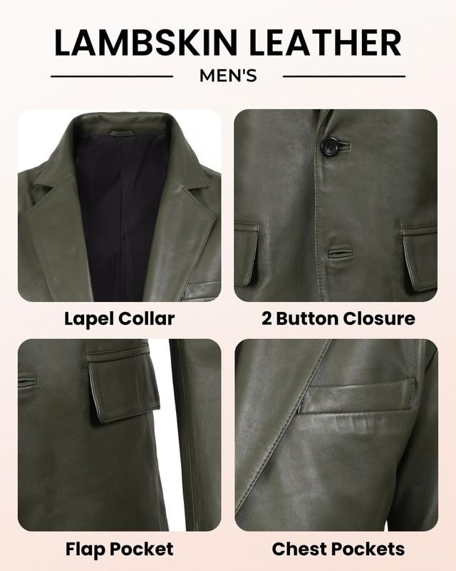 Image of Blingsoul Mens Leather Blazer Jacket - Real Lambskin Sport Coat with Notch Lapel Collar
