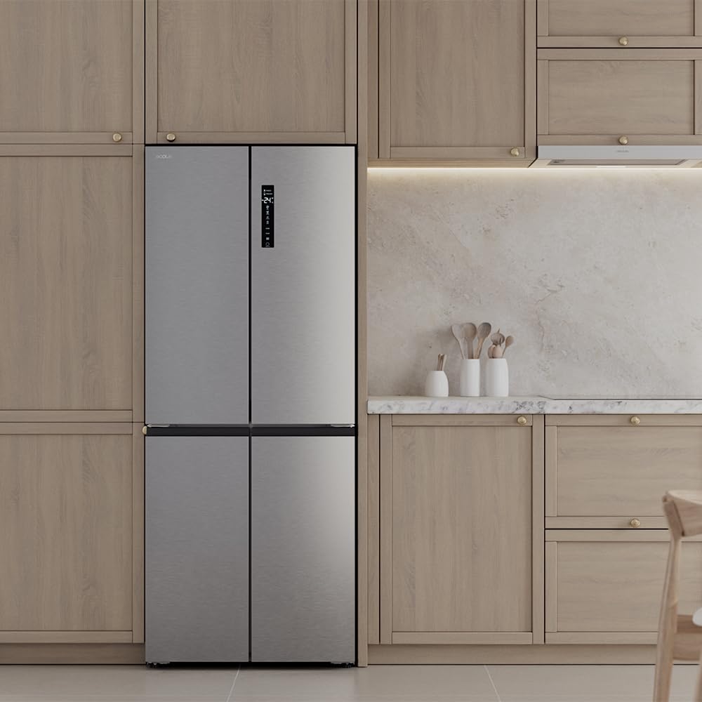 Cecotec Frigorifero 4 Porte Total No Frost Bolero CoolMarket 4D 394 Inox E. 394 Litri, Altezza 170 cm e 70 cm Larghezza, Cassetto Temperatura Variabile, Compressore Inverter, ATT Antibatterico