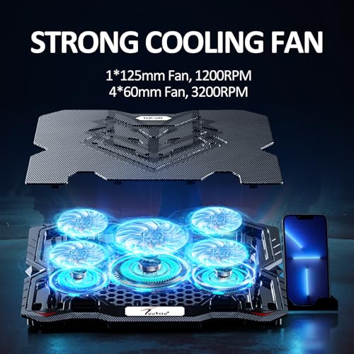 Techie 5 Fan Laptop Cooling Pad with Speed Control, Mobile Stand, USB Ports & LED Light | Support Upto 9-15.6 Inch Laptops with 5 Adjustable Levels... - Image 2