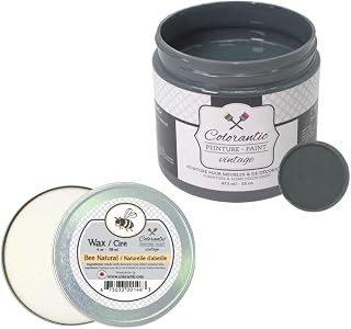 Colorantic-Bundle Charcoal Grey Chalk Paint (Acai Berry,16 Oz) and Clear Wax (4 Oz)