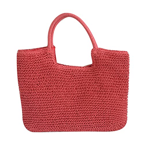 NETFEN Women's Woven Straw Beach Bag - Red, 35cm x