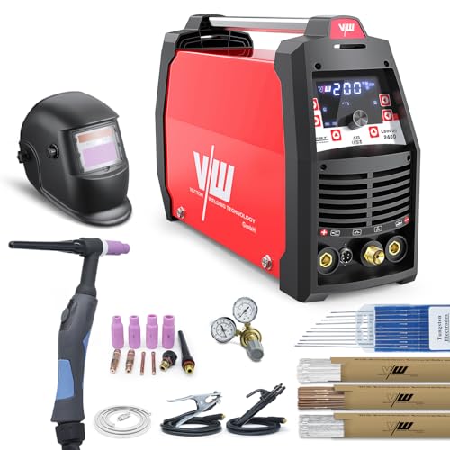 VECTOR WELDING Kit de soudage AC/DC WIG 200A Puls MMA Casque de soudage Accessoires – London 2400D, fonction de soudage à électrodes – Soudage en aluminium – Fonction pulsation, écran numérique