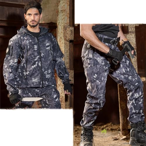 Men's Tactical Jackets Softshell, Outdoor Camo Hooded Coat, Hiking Hunting Jacket, Waterproof Warm(Russian camo_S)2