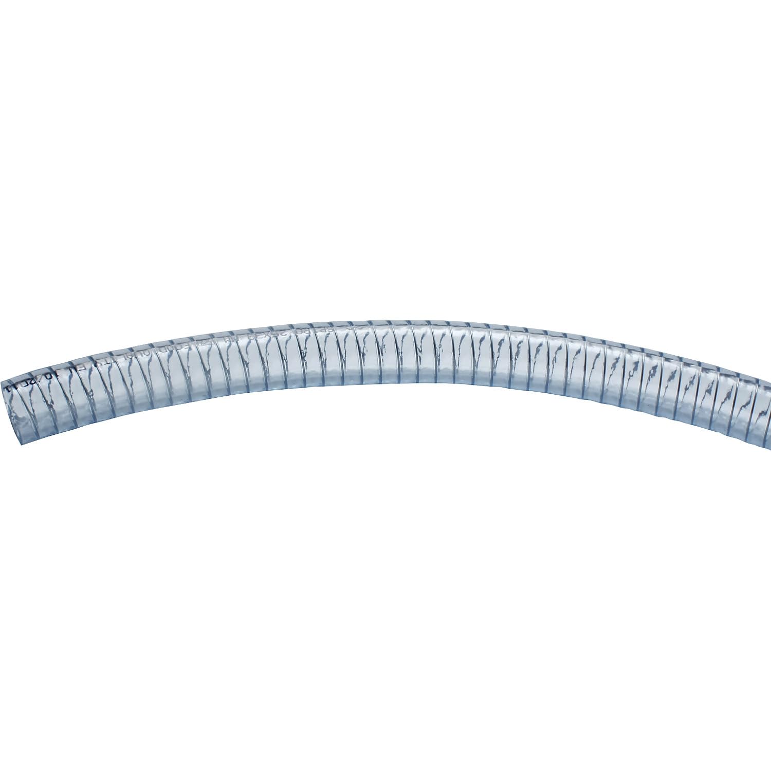 Tuyau en PVC transparent avec spirale en acier, 5 bar, par mètre courant, 1 1/4", diamètre intérieur 32 mm.