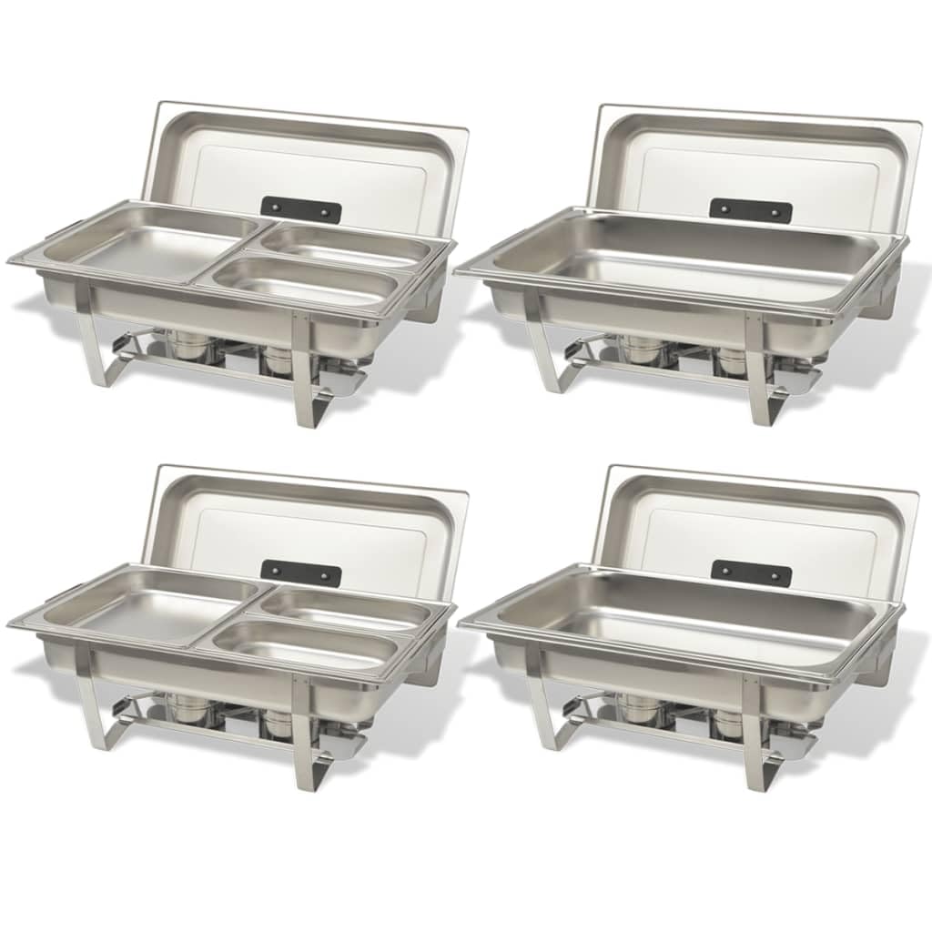 Set di 4 scaldavivande in acciaio inox, per cucina e sala da pranzo, buffet, per feste, eventi e catering, design durevole ed elegante