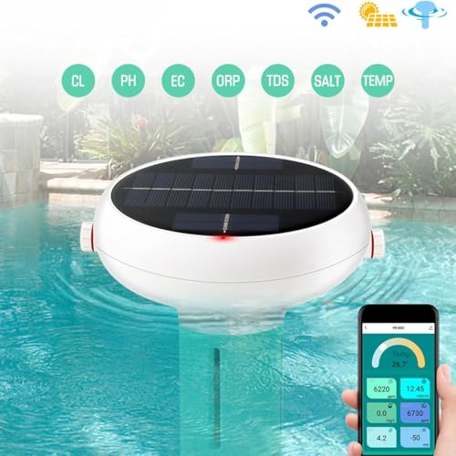 7-w-1 Tester jakości wody Bluetooth, Monitor CL/PH/EC/TDS/ORP/Temp/Salinity, Cyfrowy wyświetlacz za pośrednictwem APP, Idealny do basenów, Wanny z hydromasażem, Akwaria