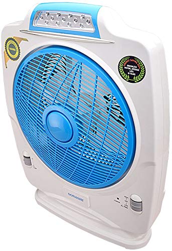 Sonashi 12Inch Rechargeable Fan - Remote Control | 3 Speed Control with Bright LED | Solar Charging Slot | High Performing Motor for High Speed | Portable Fan SRF-512N Black