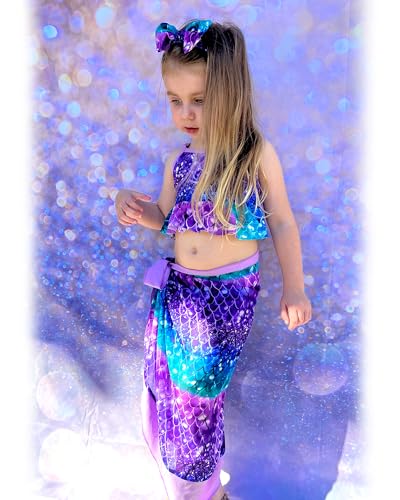 Infant Toddler Baby Girl Two Piece Swimsuit with Cover Up Skirt Ruffle Bathing Suit Bikini Headband Set3