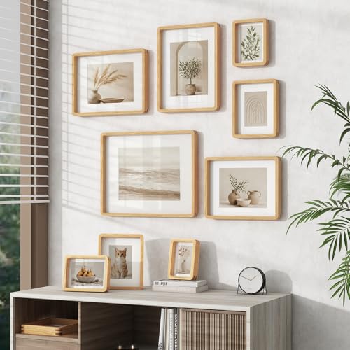 Image of 5x7 Picture Frame, USA-Sourced Natural Oak Wood Photo Collage Frame with HD Tempered Glass, 5 x 7 Wooden Frame Matted to 4x6, Gallery Wall Frames for Art, Wall or Tabletop Display