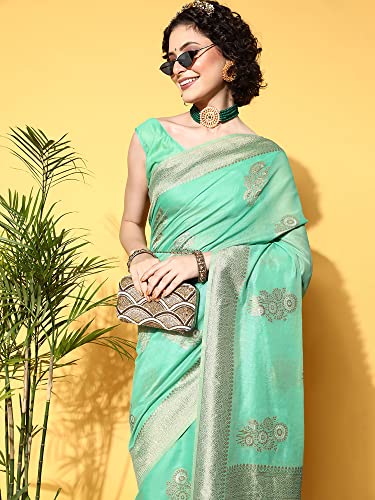 Image of AKHILAM Women's Woven Design Floral Cotton Blend Saree With Unstitched Blouse Piece(FF02VMIKA20 Parent)
