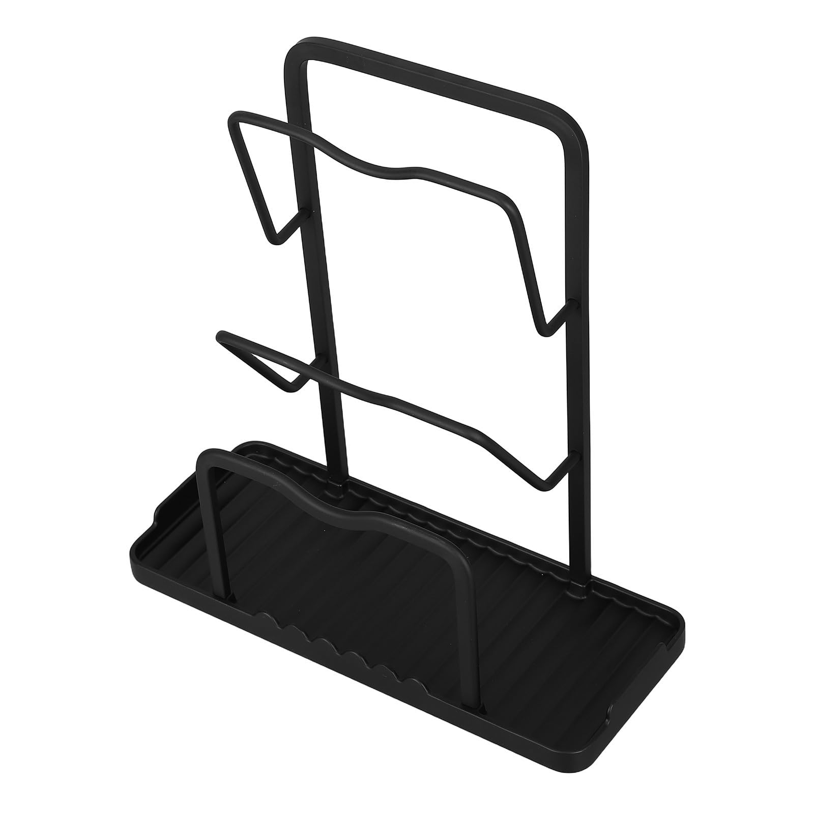 Organizador de Tapas de Ollas para Cocina Moderno de Aluminio Espacial Negro, Estable 3 Niveles, Adecuado para Encimera y Almacenamiento