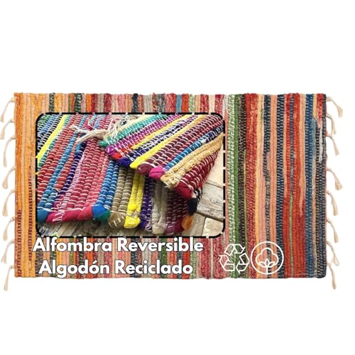 VELLORA Alfombra de Retales Reciclados Chindi 50x80cm -Alfombras de casa Algodon Multicolor, Ecológica, Lavable - para Cocina, Salón o Dormitorio