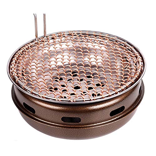 S Japanese BBQ Grill, Tischflächen-Grill zu Hause, Camping Kochen Grill Tragbarer Grill Herd mit Maschendraht-Grill und Holzsockel, 31 × 12,5