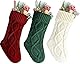Meiwash Weihnachtssocken Deko Weihnachten Strumpf Weihnachtssocke Kabel Gestrickt Strumpf Burgund Stricken Größe Personalisiert Weihnachtsstrümpfe Geschenk Dekorationen (37cm, Rot)