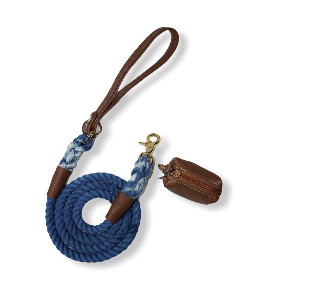 Laisse pour chien en cuir synthétique de 1,5 m avec porte-sacs pour balade confortable