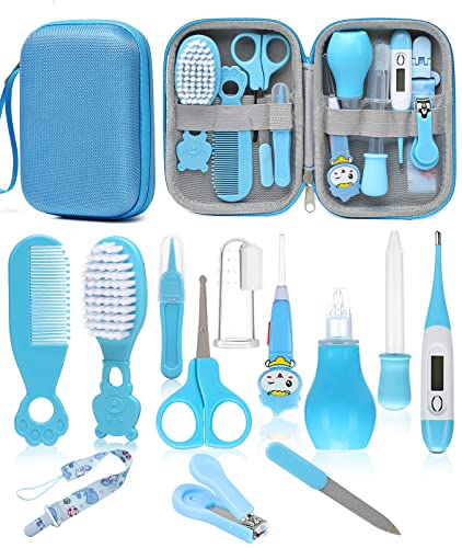 Image of Baby Healthcare and Grooming Kit, Safety Newborn Nursery Care Set, with Hair Brush Comb, Nail Clipper, Thermometer, Pacifier Clip, Nasal Aspirator for Newborn Infant Baby Girls Boys (Blue)