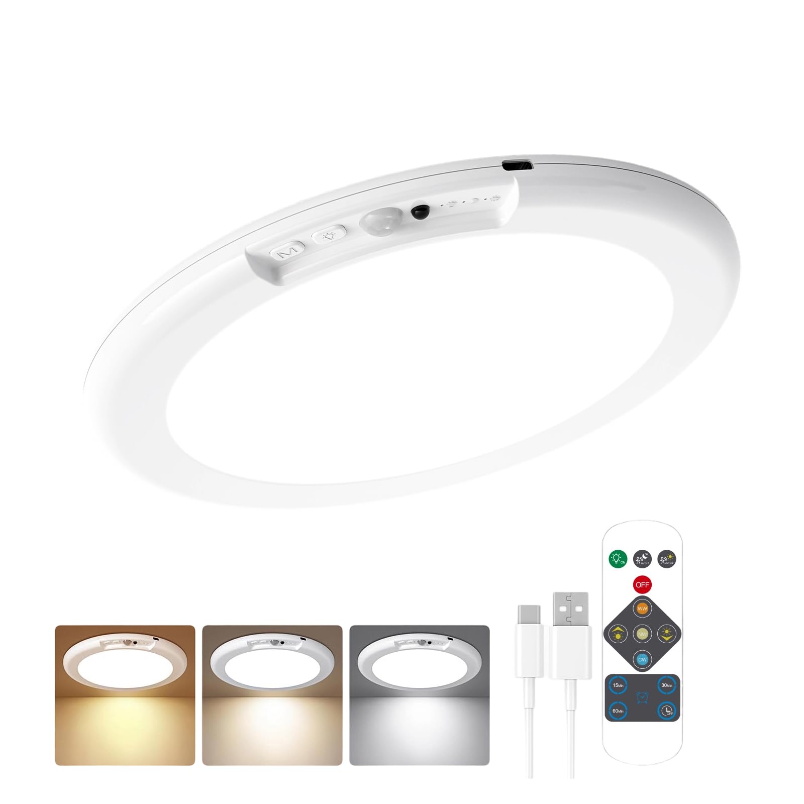 Kalttoy Rechargeable Motion Sensors Ceiling Light with Remote Control Ceiling Lamp for Bedroom Living Room LED Night Light