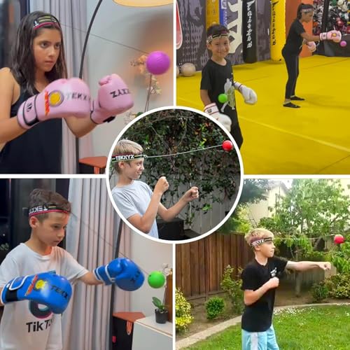 TEKXYZ Reflexball mit Zähler-App und Online-Community, 2 Stufen, Boxball mit Stirnband für Reaktion, Agilität, Schlagtempo und Hand-Auge-Koordination