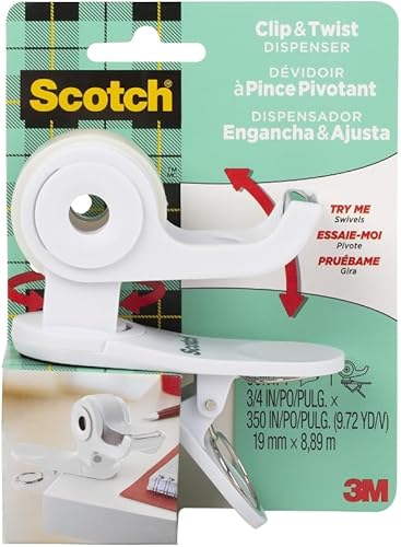 Scotch Dispensador de cinta de escritorio, blanco, ideal para envolver regalos, 1 dispensador (C19-CLIP-W-CCW)