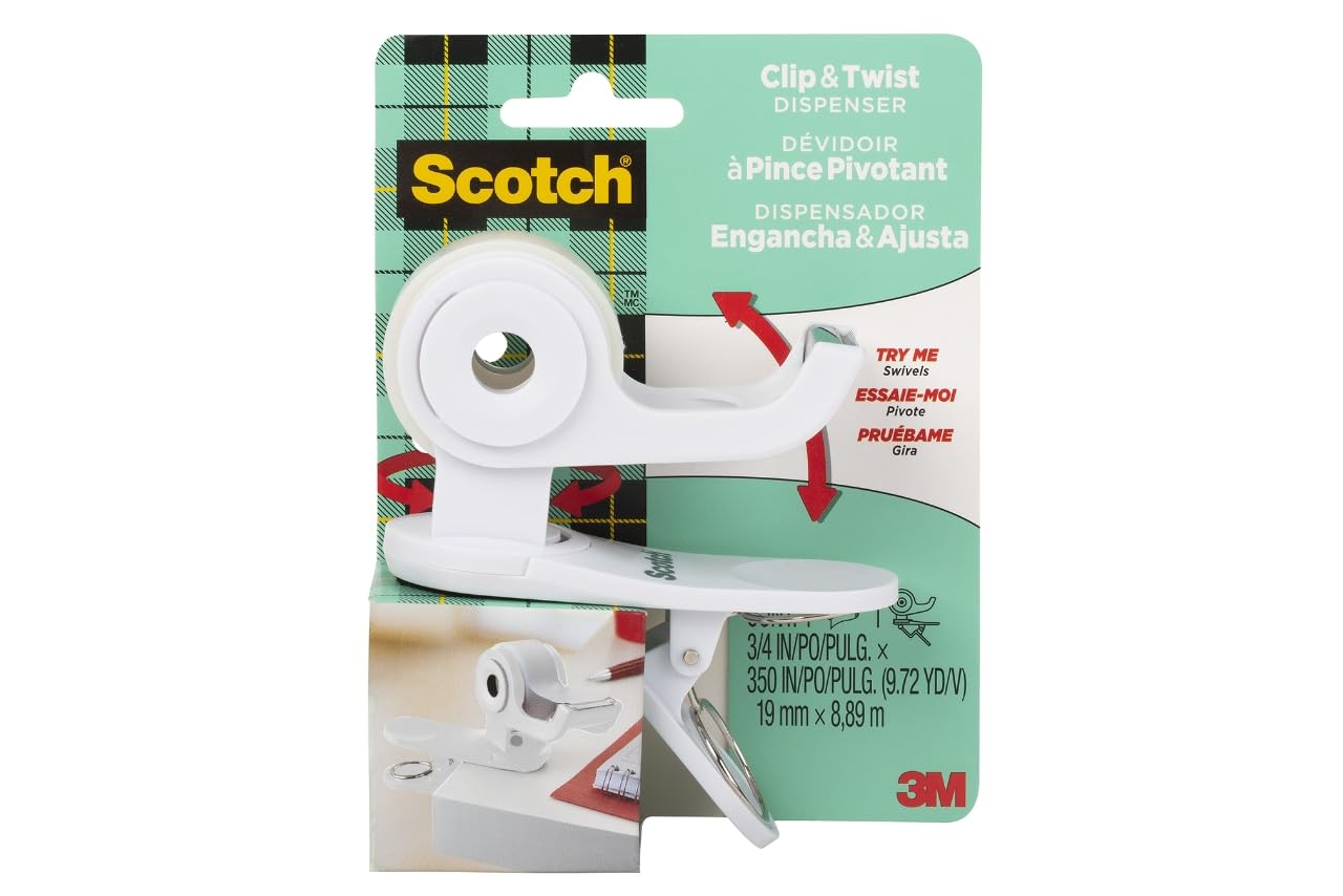 Scotch Tisch-Klebebandabroller, weiß, ideal für Geschenkverpackungen, 1 Spender (C19-CLIP-W-CCW)