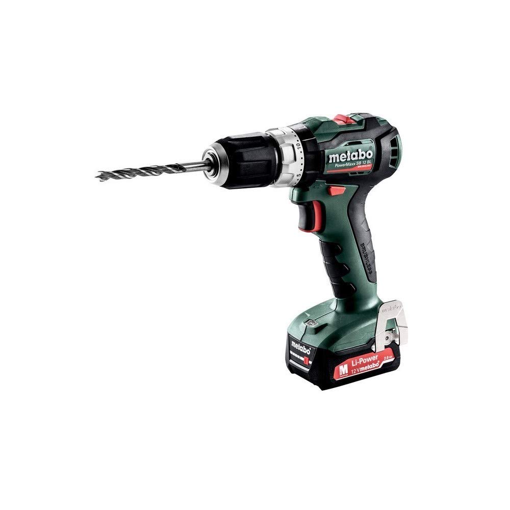 metabo 601077500 601077500-Taladro percutor sin bateria 12 V / 2X 2,0 Ah Li-Ion PowerMaxx SB 12 BL with maletín, Colore