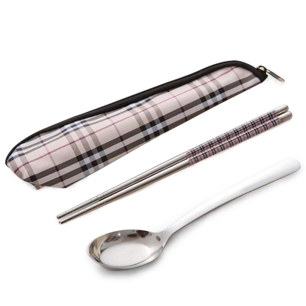 Chopsticks Set, Spoon and Chopsticks Set with Case 1 Stainless Steel Chopsticks+1 Spoon Portable Lunch Tableware Set - by Suncha