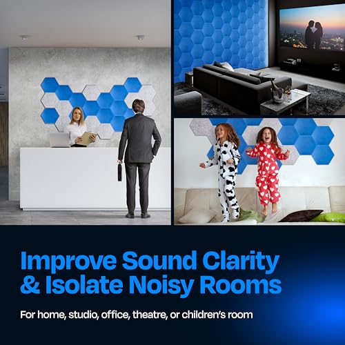 Image of Acoustic Panels 12-Pack Soundproof Wall Panels 12 inchX10.4 inchX0.4 inch Sound Panels High Density Sound Dampening Panels - [Grand Blue Hexagon]
