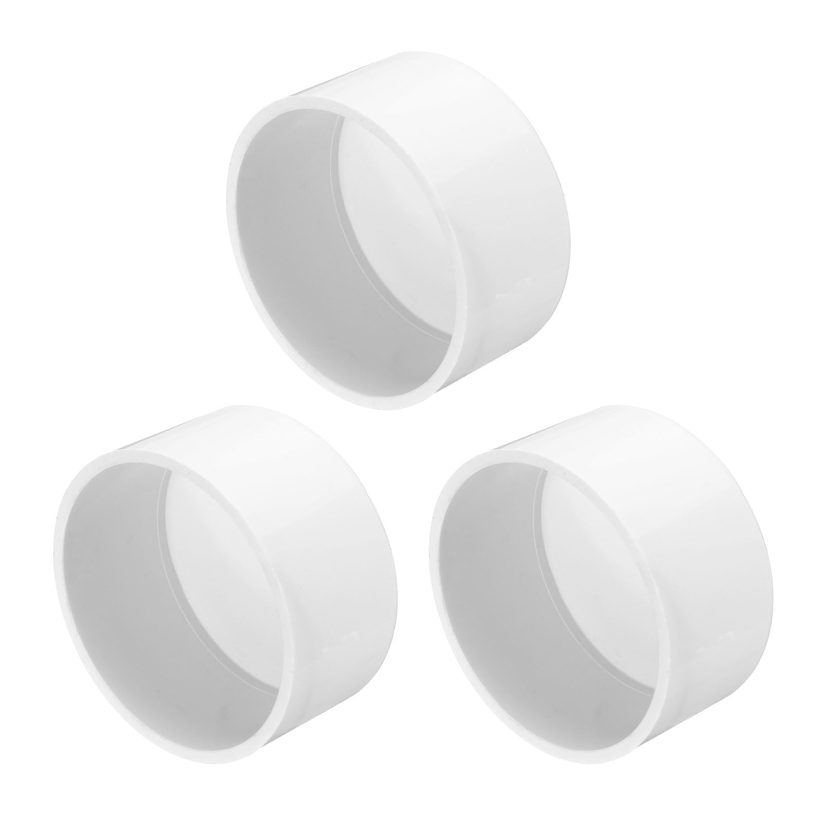 sourcing map 3 Pcs PVC Pipe End Cap Fitting 2.5 Inch Plug Adapter Socket Fittings for Furniture Grade DIY PVC Connection Garden Shelf, White