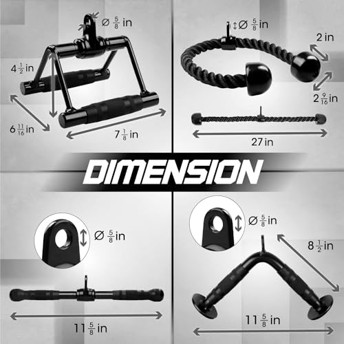 Image of Yes4All Black Combo Tricep Press Down Cable Machine Attachment, LAT Pulldown Attachments for Gym Set with Tricep Rope, Double D Handles, V-Shaped Bar, Single D, Rotating Pull Down Straight Bar