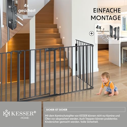 KESSER® Kaminschutzgitter mit Tür 305 cm Metall Ofenschutzgitter Laufgitter Laufstall Absperrgitter Tierschutzgitter Türschutzgitter für Kinder-Sicherung, 5-teilig Elemente (je 60 x 75 cm) Anthrazit