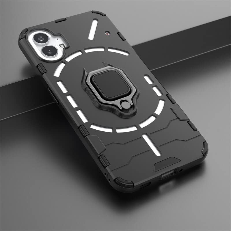 Image of WOW IMAGINE Shock Proof Back Case Mobile Cover for Nothing Phone 1 5G | Back Cover Case (Tough Armor | Hybrid PC + TPU | Ring Holder & in-Built Kickstand | Black)