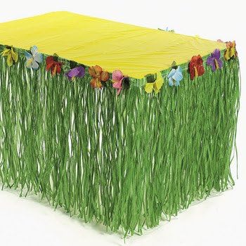 Fun Express Hibiscus Flower Green Table Skirt