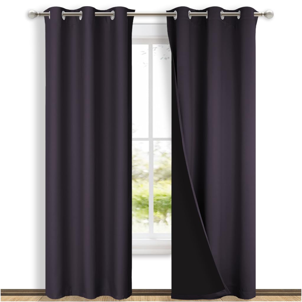NICETOWN Full Shade Curtain Panels, 37" Wide x 80" Long, Greyish Purple, Pair of Thermal Insulated &amp; Energy Efficiency Blackout Drapes for Living Room, Lined Silky Performance Window Dressing