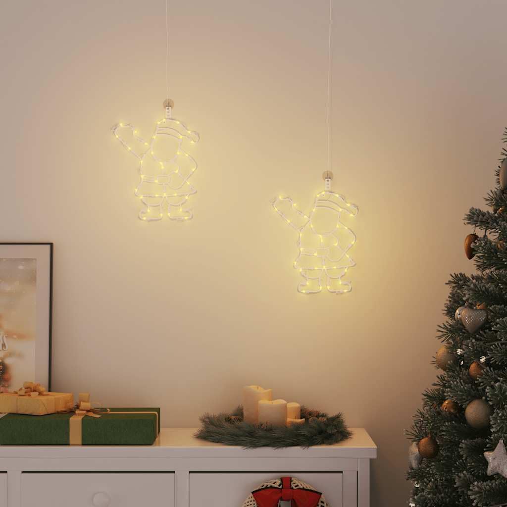Oświetlenie bożonarodzeniowe, sylwetka Świętego Mikołaja, ciepła biel, tworzywo sztuczne, 27 x 33 cm, 2 sztuki, 35 diod LED z funkcją timera, IP44, zasilanie bateryjne, do okien, ścian