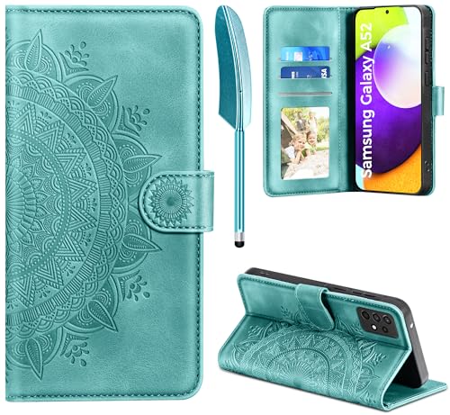 Handyhülle für Samsung Galaxy A52S 5G/A52 4G/5G Hülle für Galaxy A52S 5G Lederhülle Flip PU Leder Case Kartenfach Magnet Ständer Klapphülle Schutzhülle für Samsung Galaxy A52 /A52S Grün