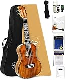 Aosdin A100C Hawaiian Koa,Slotted Head,Green Shell Inlay,Concert Deluxe Ukulele Bundle with Gig Bag,Professional 23' for Professional Performance