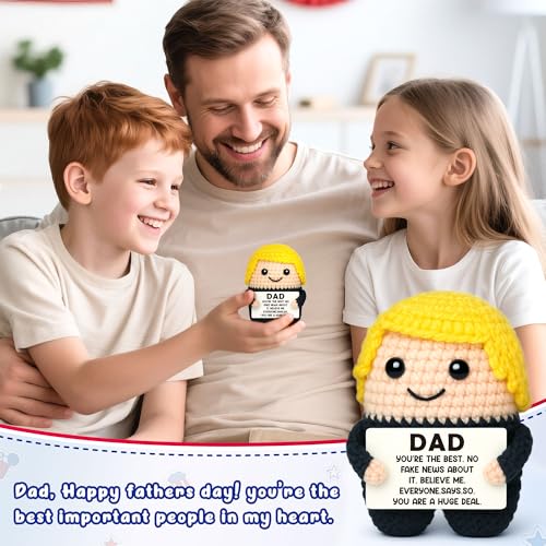 Image of Fathers Day Dad Gifts from Daughter Son Kids, First Fathers Day New Dad Gifts for Daddy, Best Daddy Ever Gift, Father Birthday Gift, I Love You Present for Dads, Funny Handmade Crochet Men Present