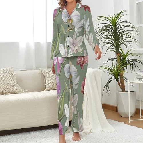 Pyjama chic col à revers et pantalon taille élastique - 2