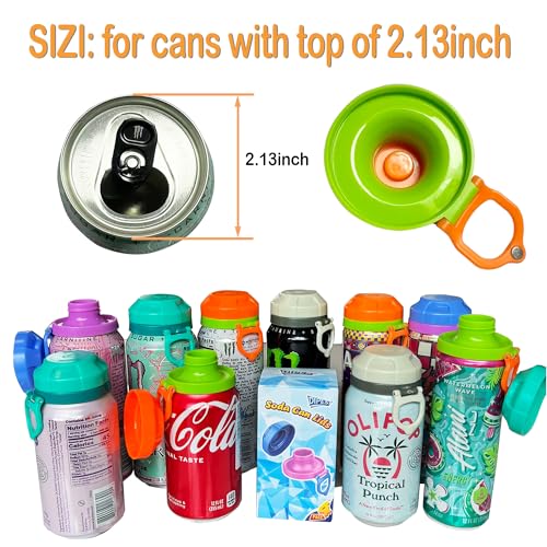 Image of ORIGINAL CREATOR - DIPESI Soda Can Lids and Holders for 12oz Cans - 2 Can Covers + 2 Can Holder with Handle - For Soda, Beer, Pop - Easy to Hold, Leak-Free