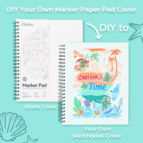 Image of Ohuhu Double-Sided Marker Pads Art Sketchbook Bleedproof - 9 inchx12 inch Large Paper Size - 90 LB /150 GSM Smooth Drawing Paper - 60 Sheets /120 Pages, Spiral Bound Sketching Book for Alcohol Markers